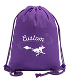 Halloween Flying Witch Custom Cotton Drawstring Bag - Mato & Hash