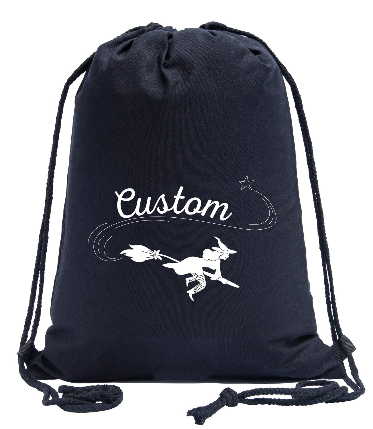Halloween Flying Witch Custom Cotton Drawstring Bag - Mato & Hash