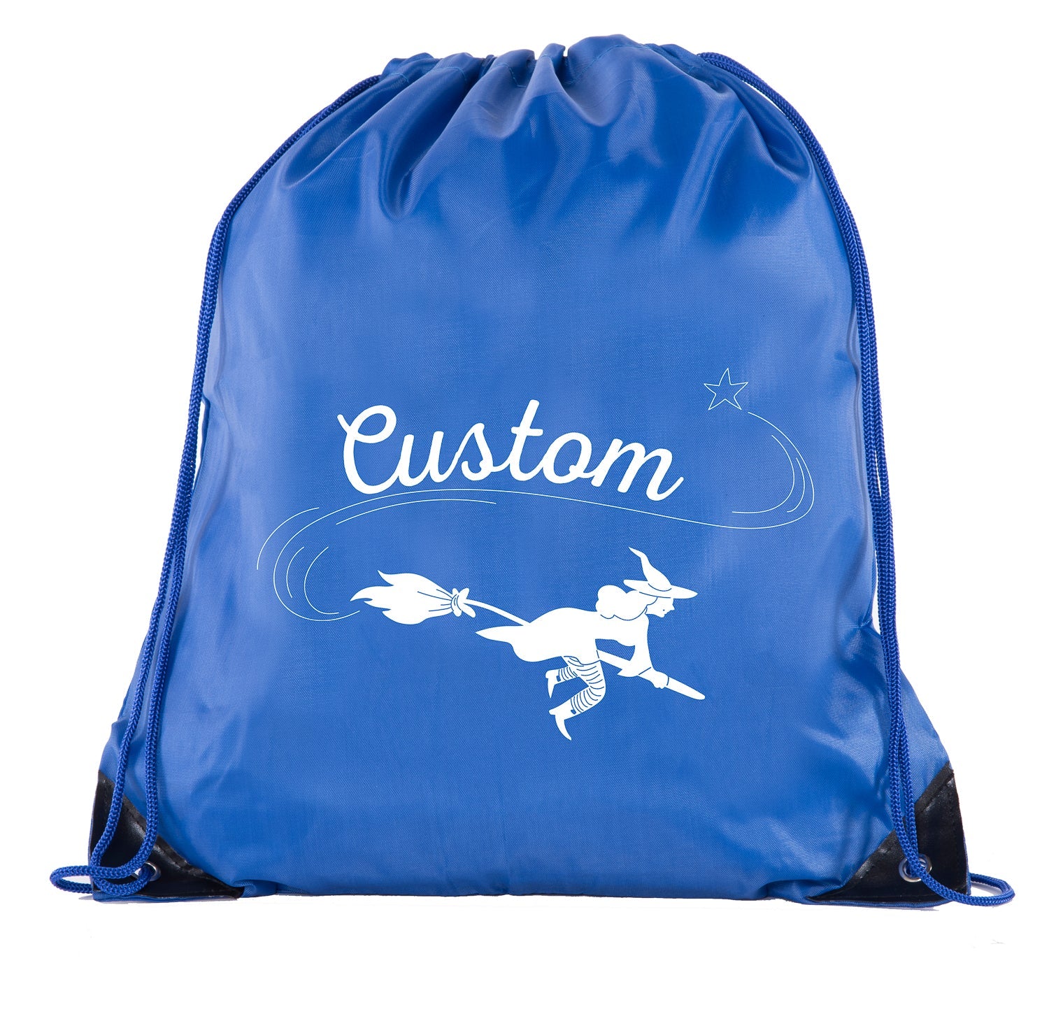Halloween Flying Witch Custom Polyester Drawstring Bag - Mato & Hash