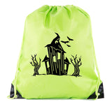 Halloween Haunted House Polyester Drawstring Bag