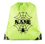 Halloween Spider Web Custom Name Polyester Drawstring Bag