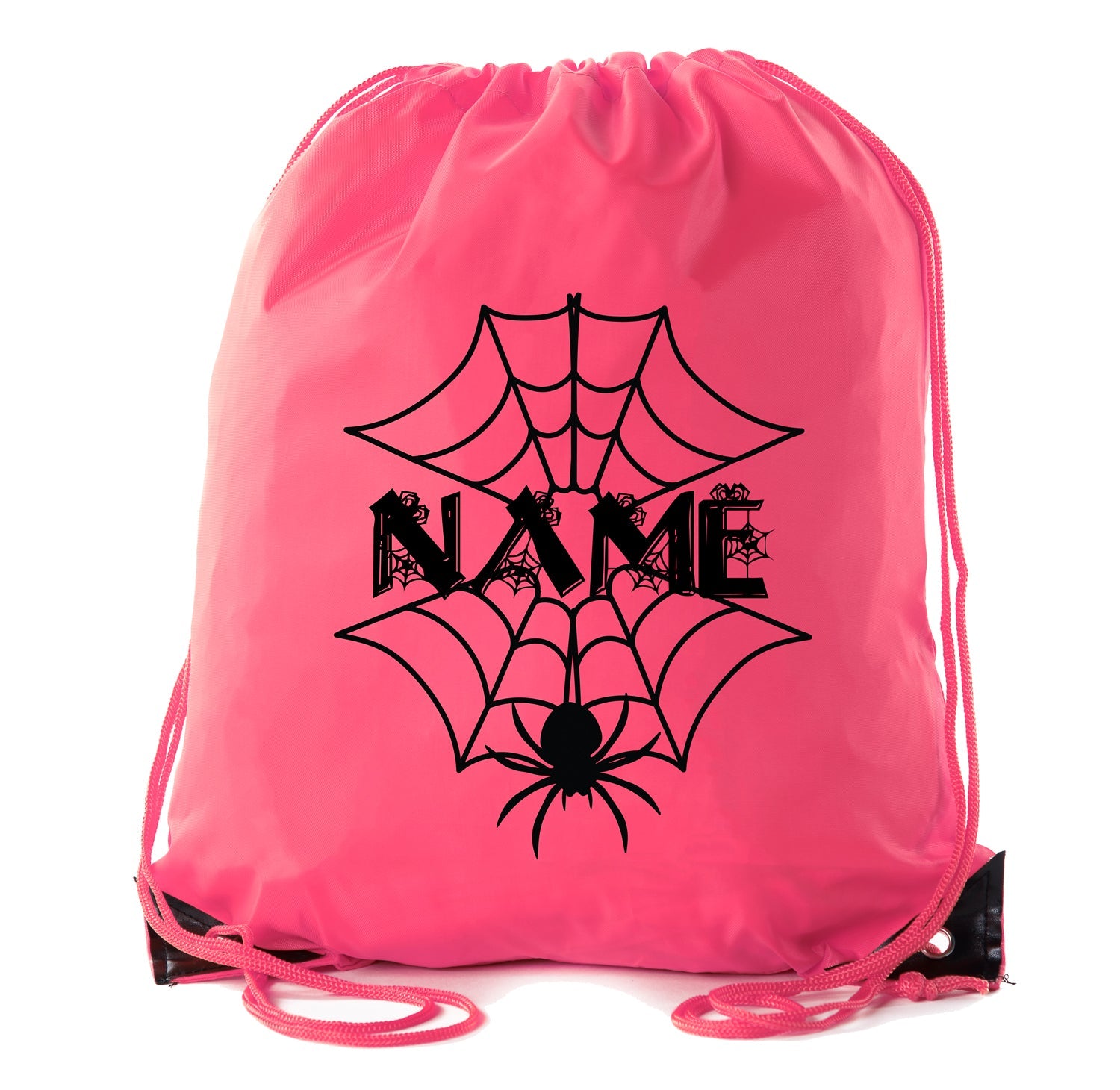 Halloween Spider Web Custom Name Polyester Drawstring Bag - Mato & Hash