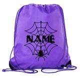 Halloween Spider Web Custom Name Polyester Drawstring Bag - Mato & Hash
