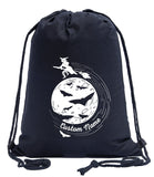 Halloween Witch Flying Over Moon Custom Name Cotton Drawstring Bag