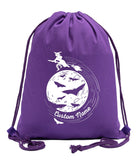 Halloween Witch Flying Over Moon Custom Name Cotton Drawstring Bag - Mato & Hash