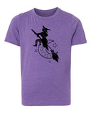 Halloween Witch Flying Over Moon Kids T Shirts