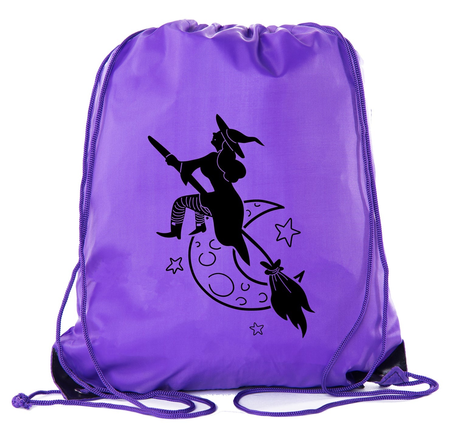 Halloween Witch Flying Over Moon Polyester Drawstring Bag - Mato & Hash