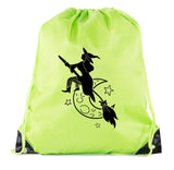 Halloween Witch Flying Over Moon Polyester Drawstring Bag