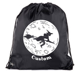 Halloween Witch Flying Past Moon Custom Polyester Drawstring Bag