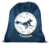 Halloween Witch Flying Past Moon Custom Polyester Drawstring Bag - Mato & Hash