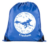 Halloween Witch Flying Past Moon Custom Polyester Drawstring Bag - Mato & Hash