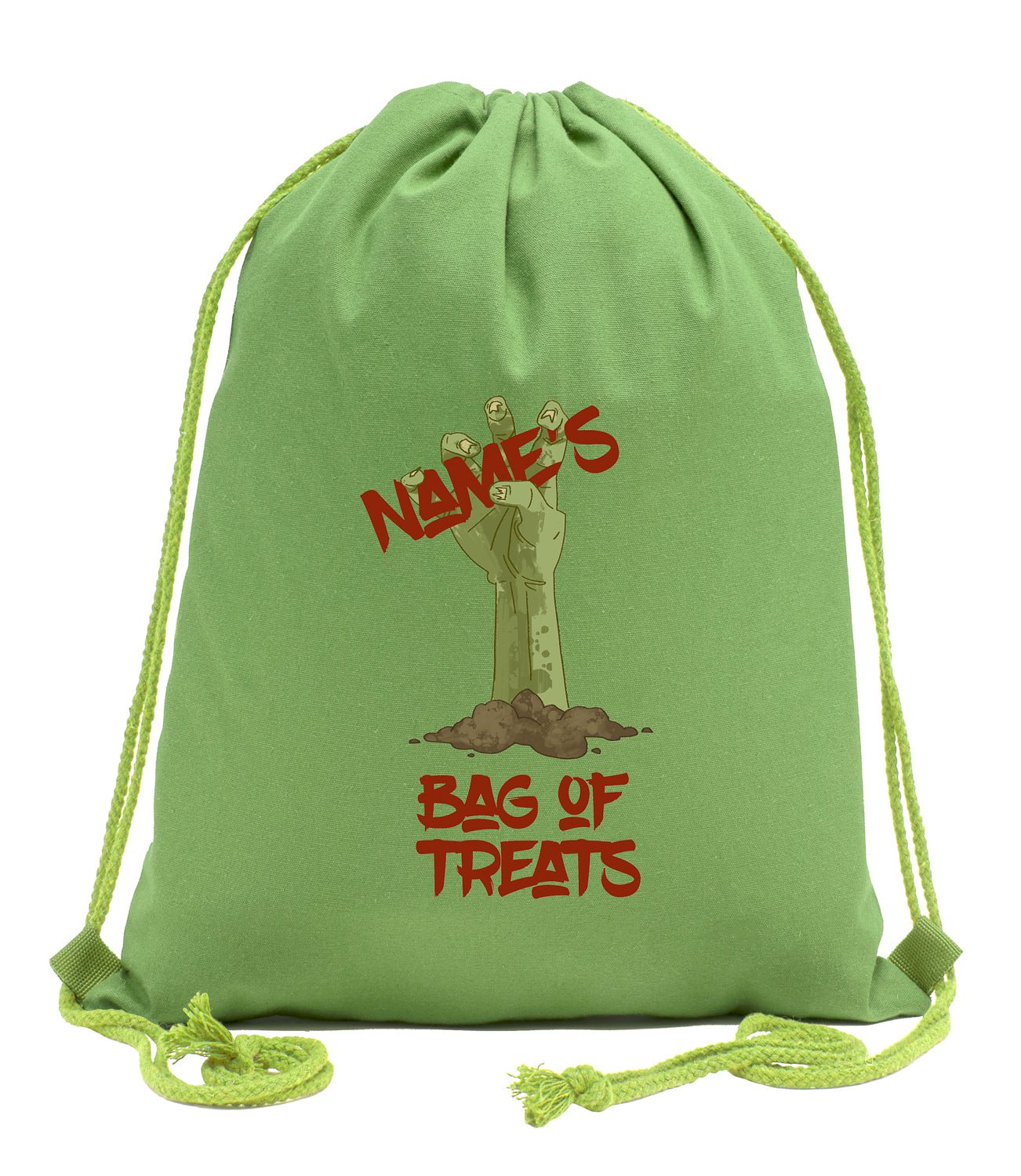 Halloween Zombie Hand Custom Name's Bag of Treats Cotton Drawstring Bag - Mato & Hash