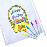 Happy Hunting Custom Name Color in Easter Cotton Drawstring Bag - Mato & Hash