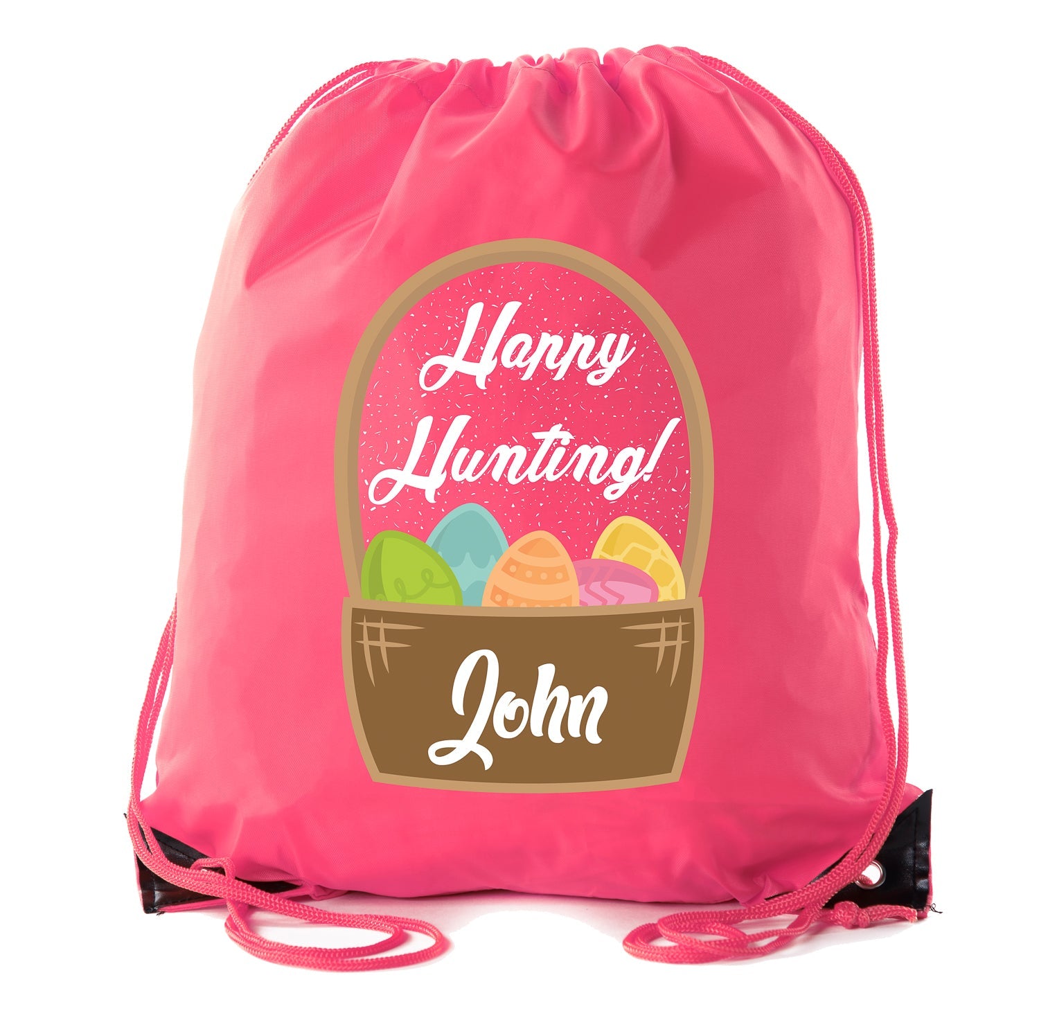 Happy Hunting Custom Name Easter Polyester Drawstring Bag - Mato & Hash