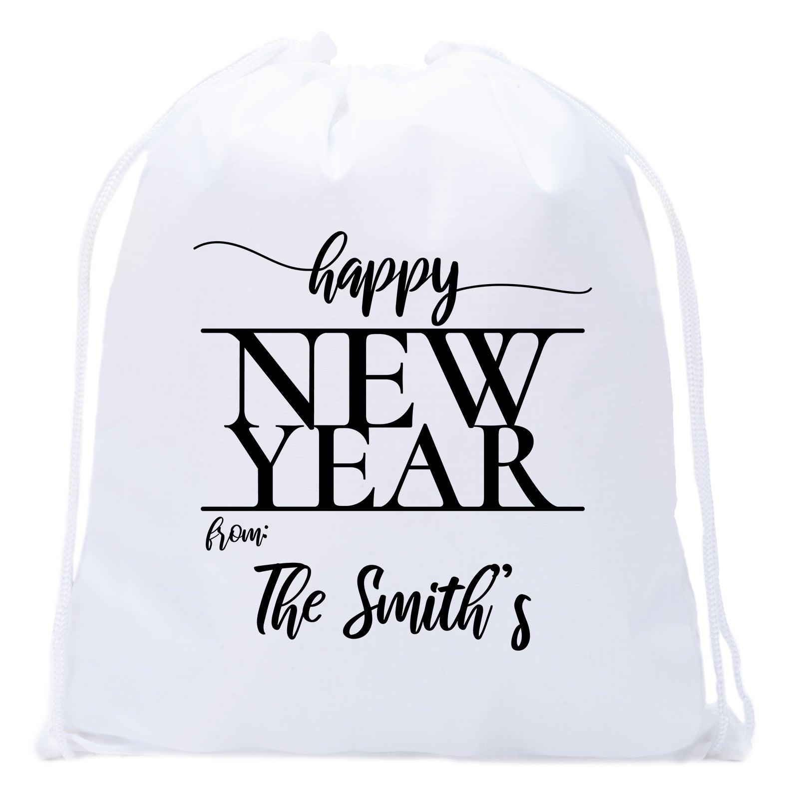 Happy New Year From: Custom Family Name Mini Polyester Drawstring Bag - Mato & Hash