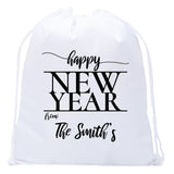 Happy New Year From: Custom Family Name Mini Polyester Drawstring Bag - Mato & Hash