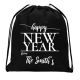 Happy New Year From: Custom Family Name Mini Polyester Drawstring Bag