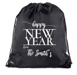 Happy New Year From: Custom Family Name Polyester Drawstring Bag