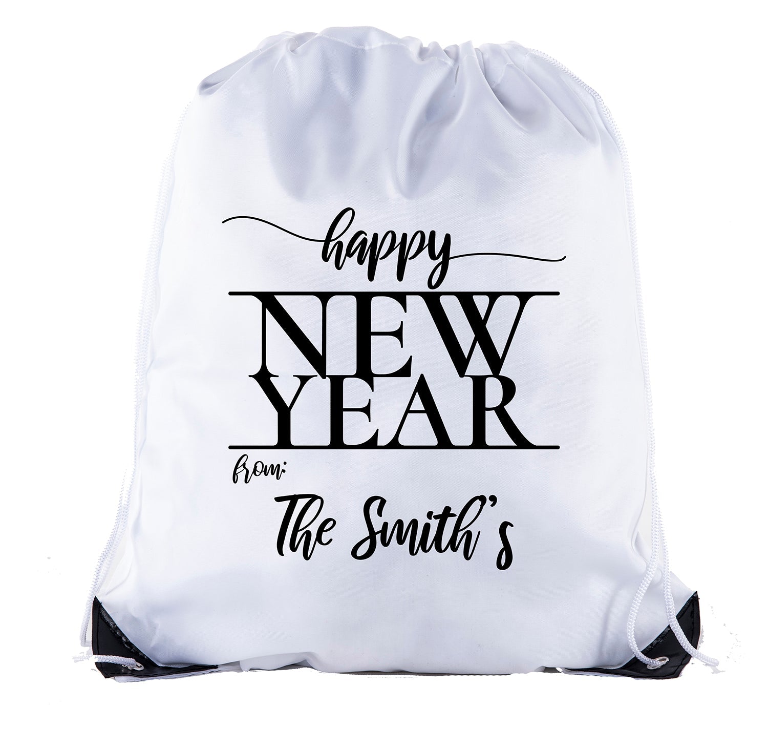 Happy New Year From: Custom Family Name Polyester Drawstring Bag - Mato & Hash