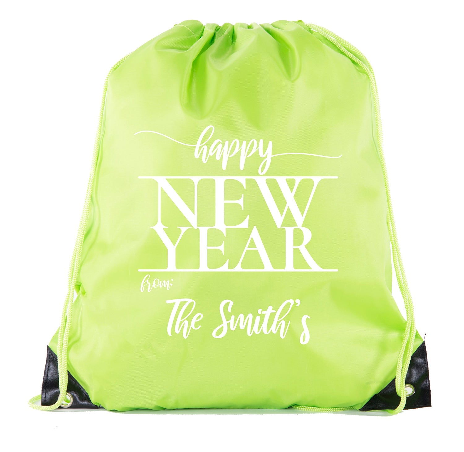 Happy New Year From: Custom Family Name Polyester Drawstring Bag - Mato & Hash