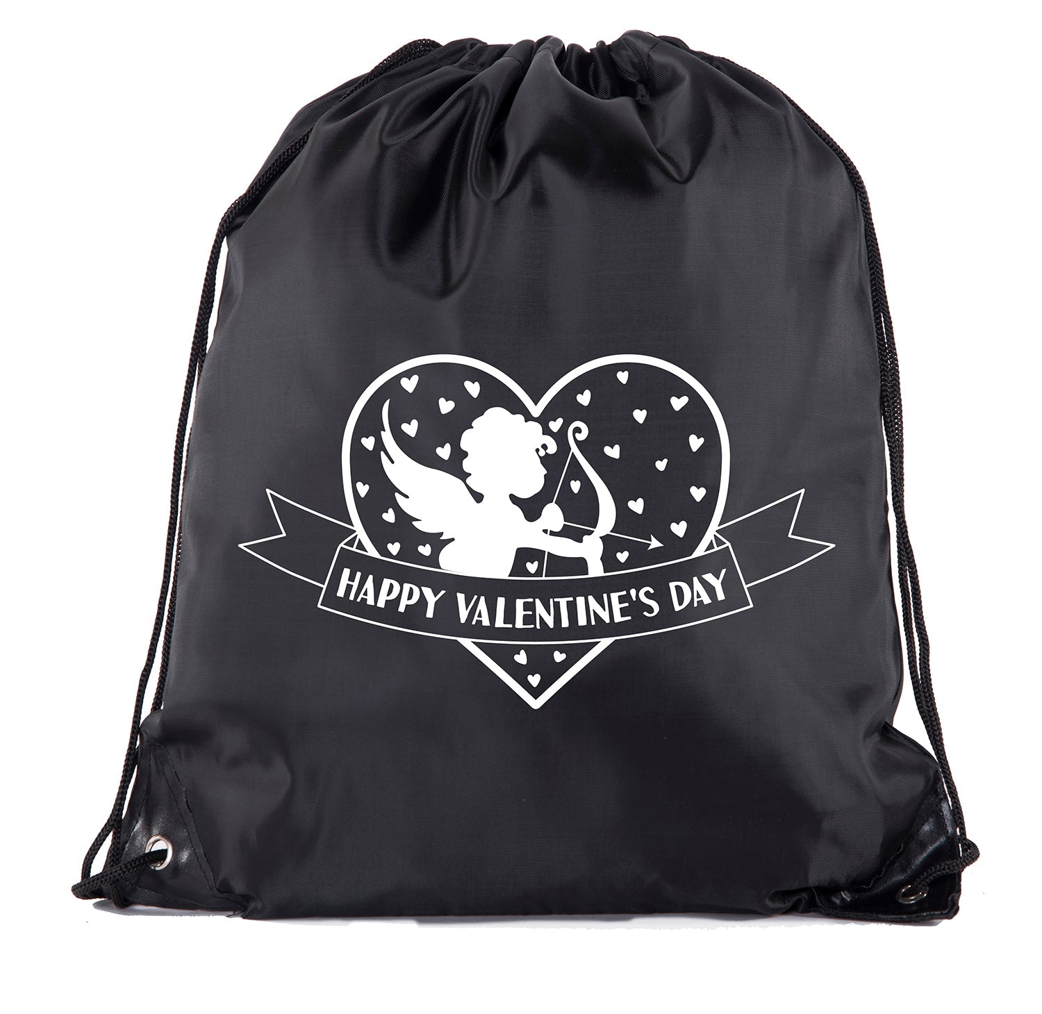 Happy Valentine's Day Cupid Hearts Polyester Drawstring Bag - Mato & Hash