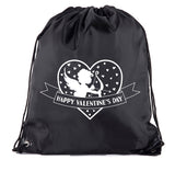 Happy Valentine's Day Cupid Hearts Polyester Drawstring Bag