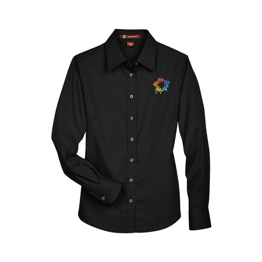 Harriton Ladies' Easy Blend™ Long-Sleeve Twill Shirt with Stain-Release Embroidery - Mato & Hash