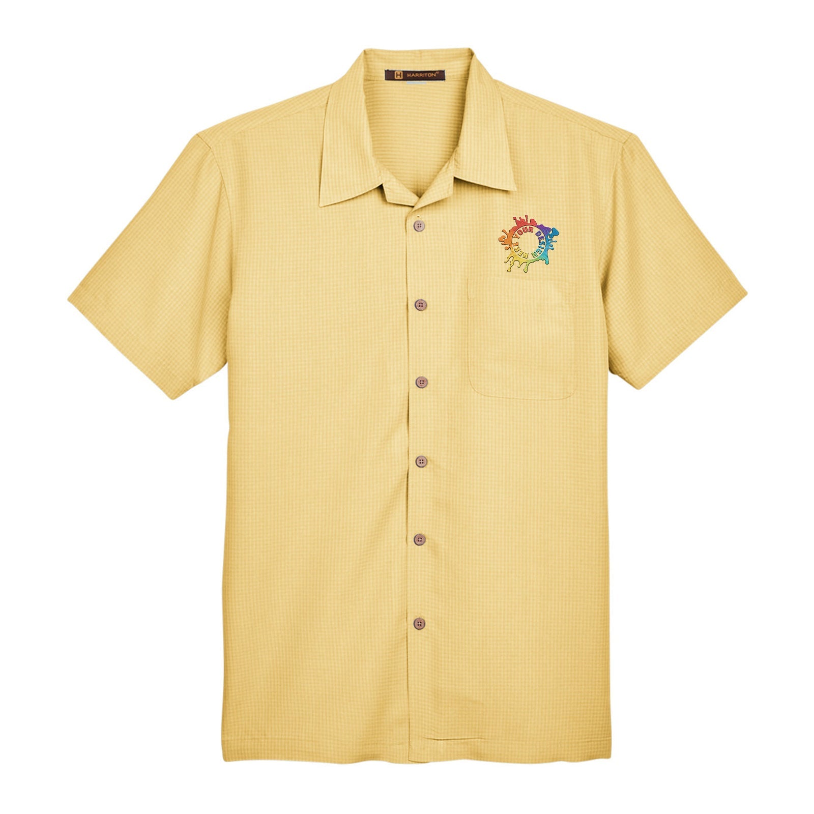 Harriton Men's Barbados Textured Camp Shirt Embroidery - Mato & Hash