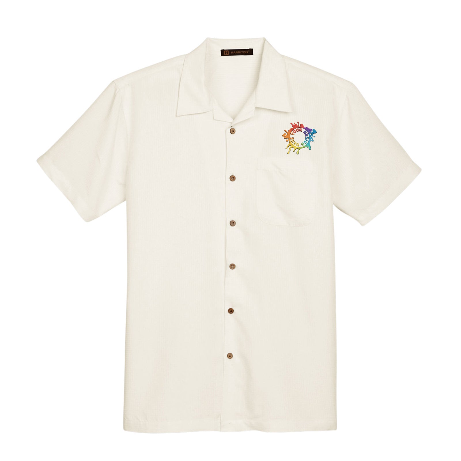 Harriton Men's Barbados Textured Camp Shirt Embroidery - Mato & Hash