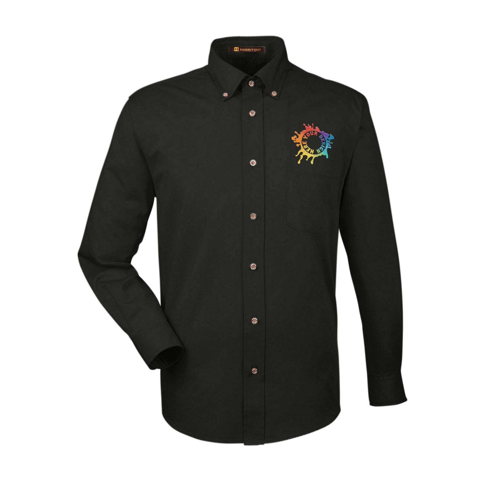 Harriton Men's Easy Blend™ Long-Sleeve Twill Shirt with Stain-Release Embroidery - Mato & Hash