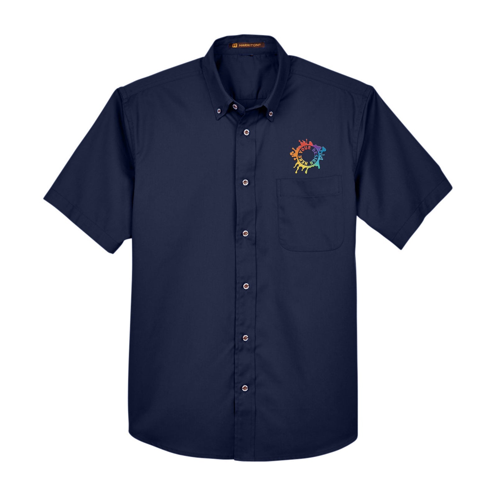 Harriton Men's Easy Blend™ Short-Sleeve Twill Shirt with Stain-Release Embroidery - Mato & Hash