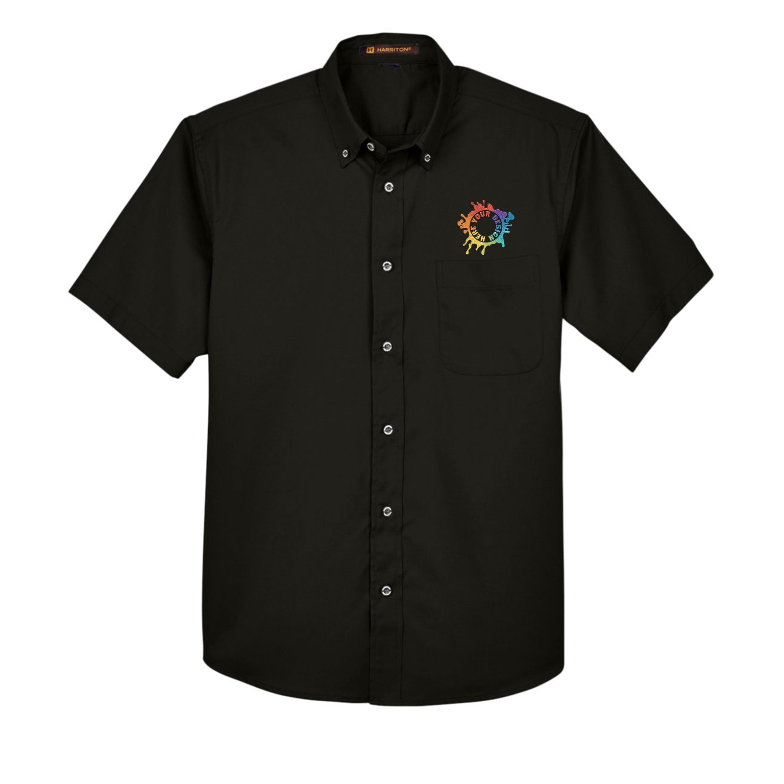 Harriton Men's Easy Blend™ Short-Sleeve Twill Shirt with Stain-Release Embroidery - Mato & Hash