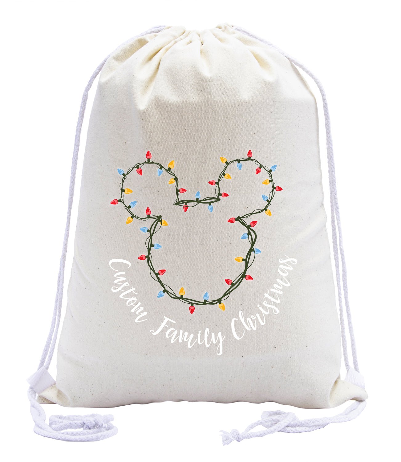 Holiday Lights Custom Family Christmas Cotton Drawstring Bag - Mato & Hash