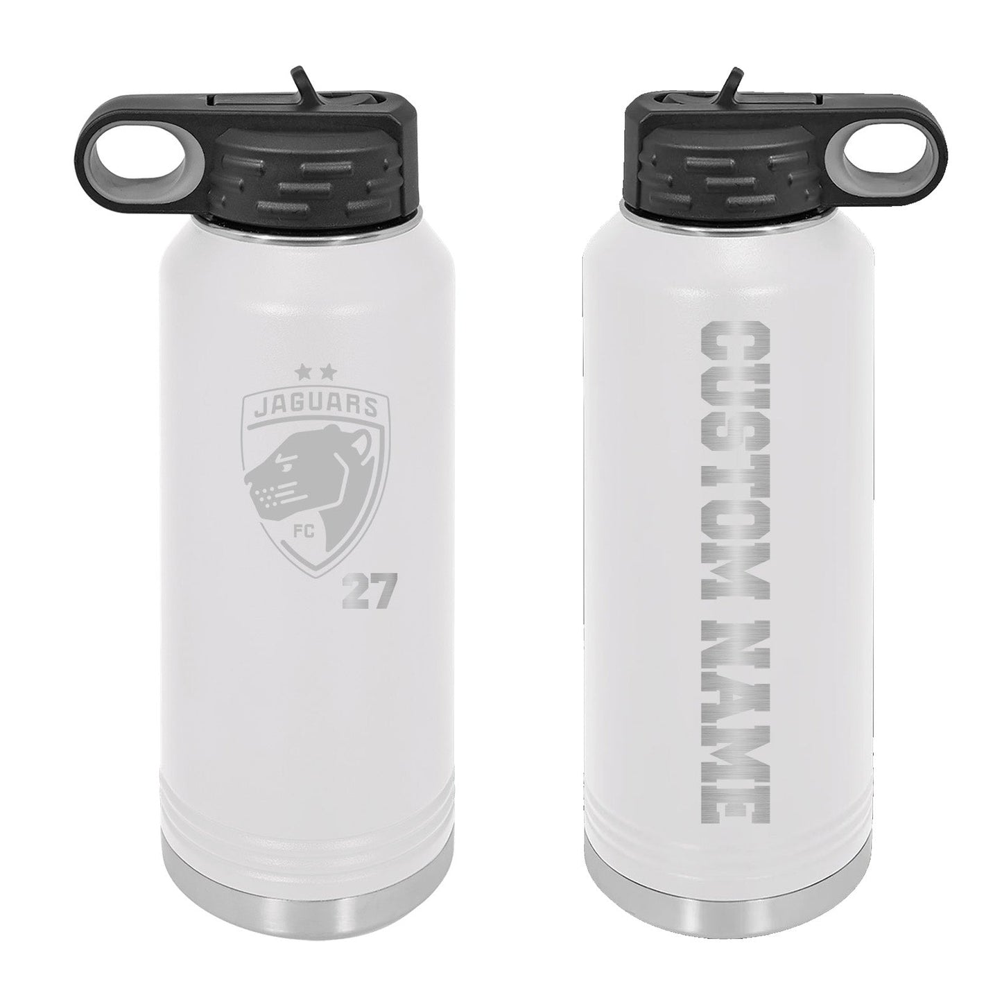 Jaguars Custom Name and Number Laser Engraved 32oz Water Bottle with Flip Lid - Mato & Hash