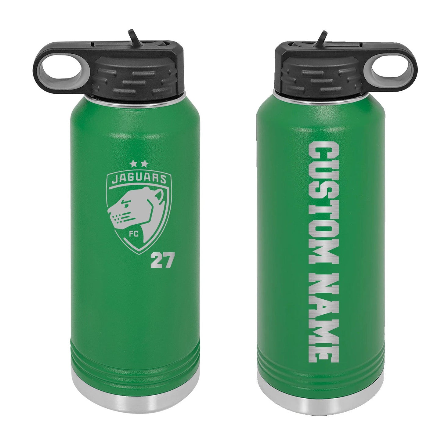 Jaguars Custom Name and Number Laser Engraved 32oz Water Bottle with Flip Lid - Mato & Hash