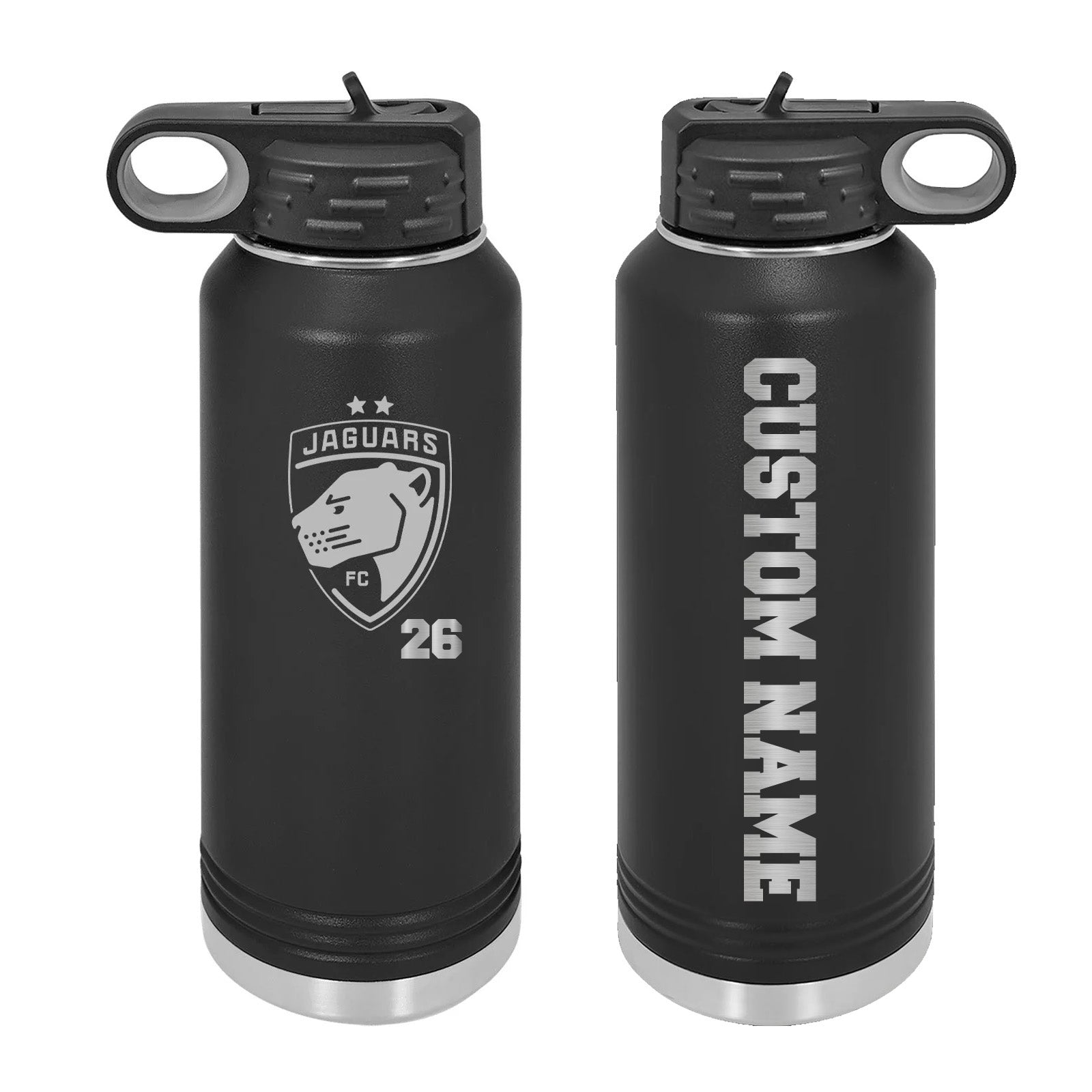 Jaguars Custom Name and Number Laser Engraved 32oz Water Bottle with Flip Lid - Mato & Hash
