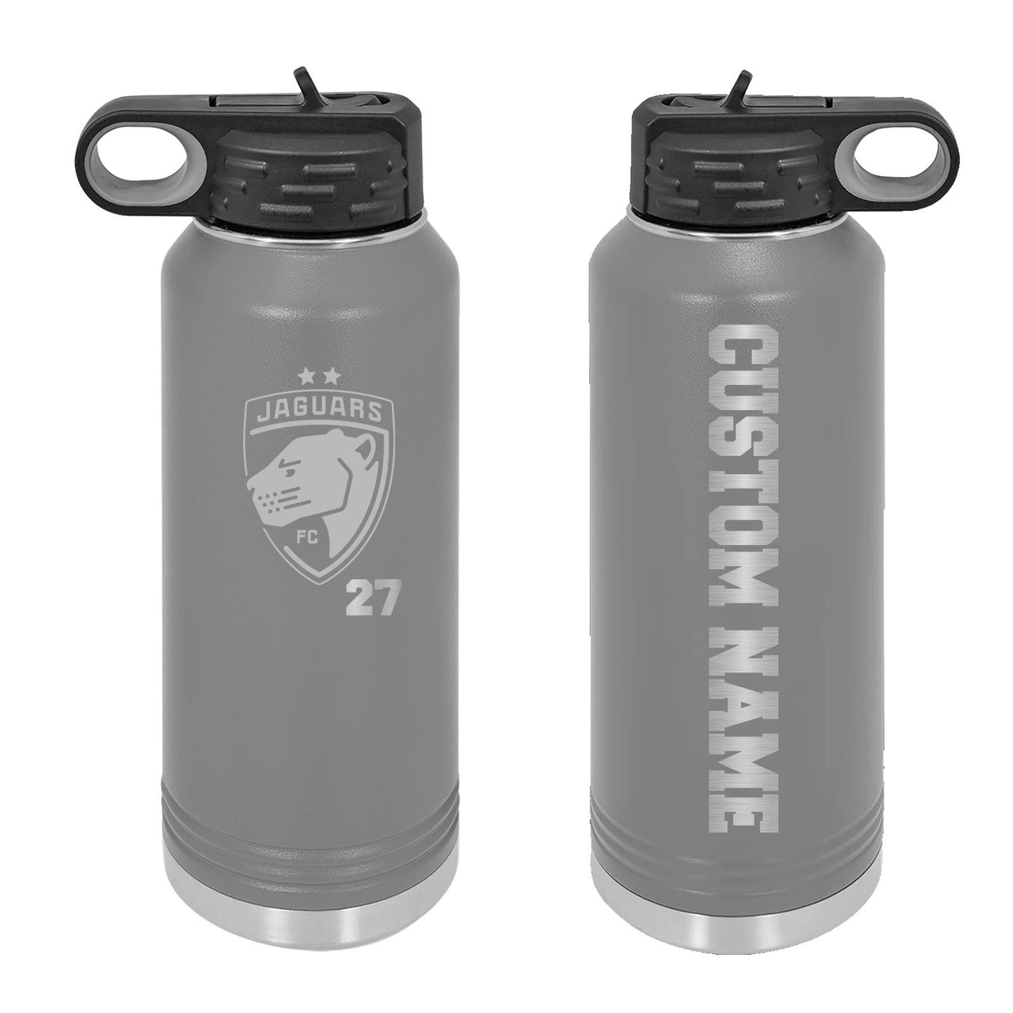 Jaguars Custom Name and Number Laser Engraved 32oz Water Bottle with Flip Lid - Mato & Hash