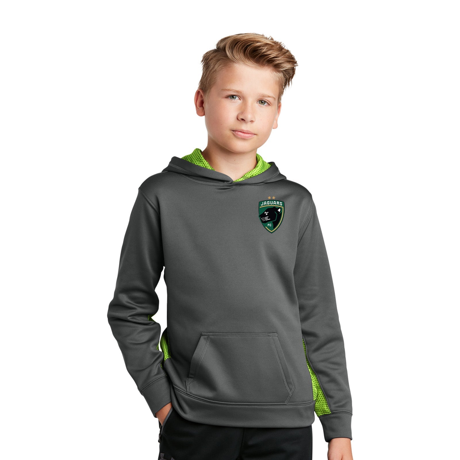 Jaguars Sport-Tek® Youth Sport-Wick® CamoHex Fleece Colorblock Hooded Pullover Printed - Mato & Hash
