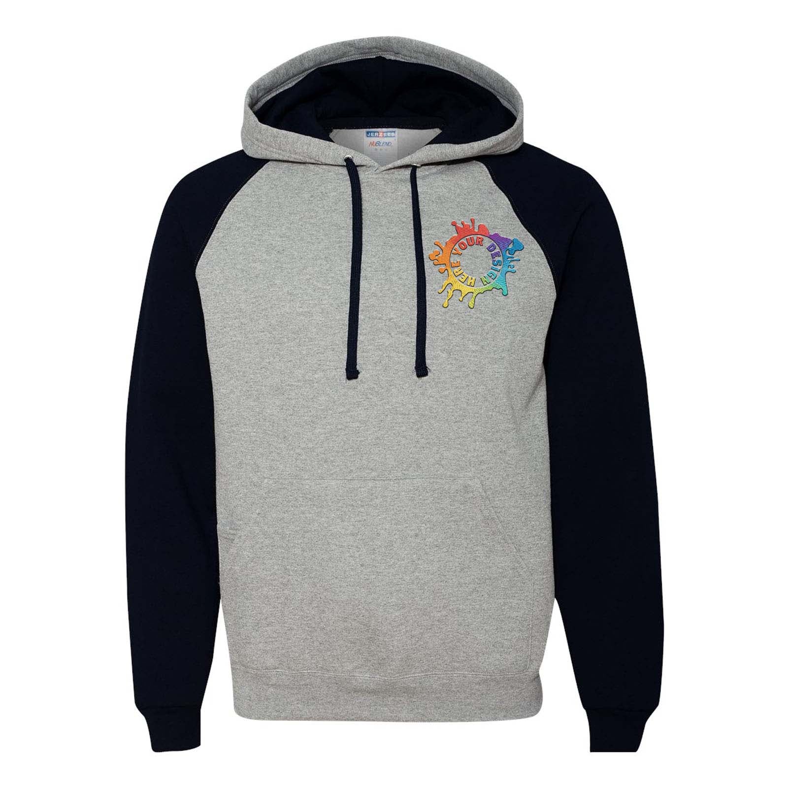 Jerzees Adult 8 oz. NuBlend® Colorblock Raglan Pullover Hooded Sweatshirt Embroidery - Mato & Hash