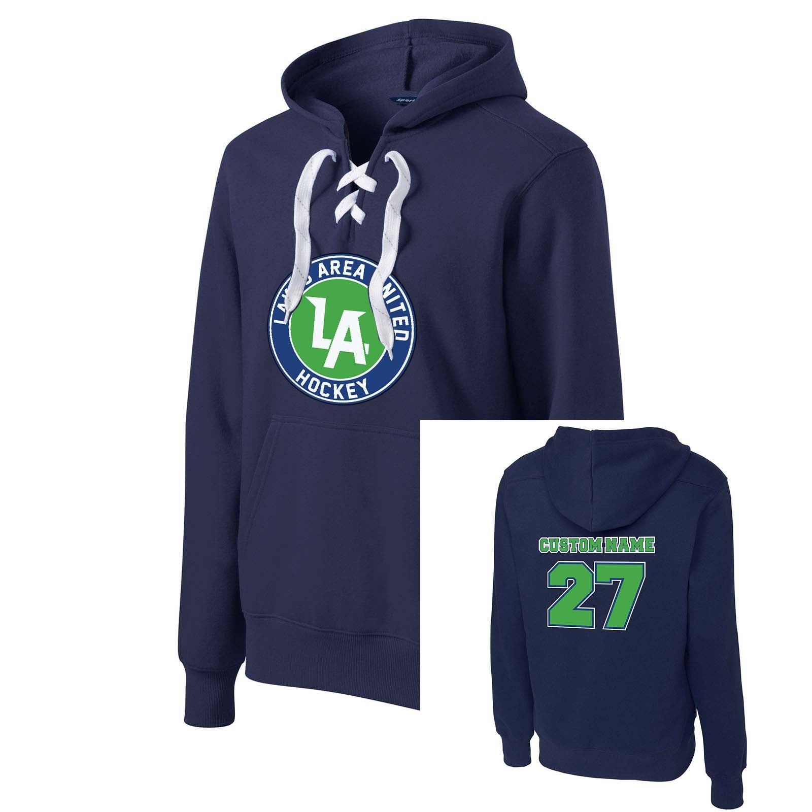 Lake United Hockey Sport-Tek® Lace Up Pullover Hooded Sweatshirt Custom Name - Mato & Hash