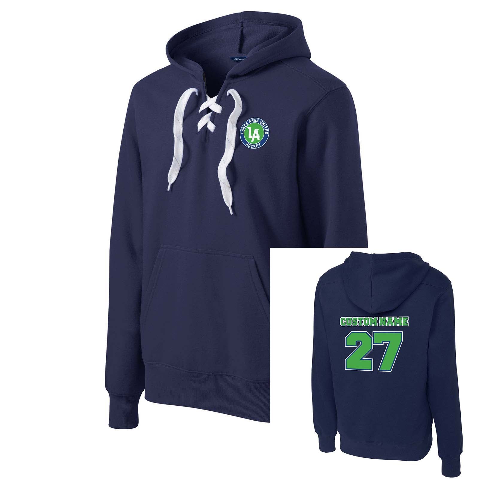 Lake United Hockey Sport-Tek® Lace Up Pullover Hooded Sweatshirt Custom Name - Mato & Hash