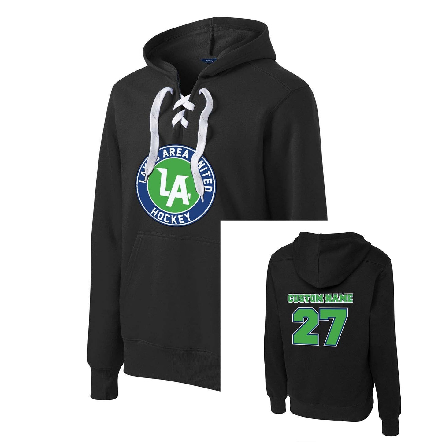 Lake United Hockey Sport-Tek® Lace Up Pullover Hooded Sweatshirt Custom Name - Mato & Hash