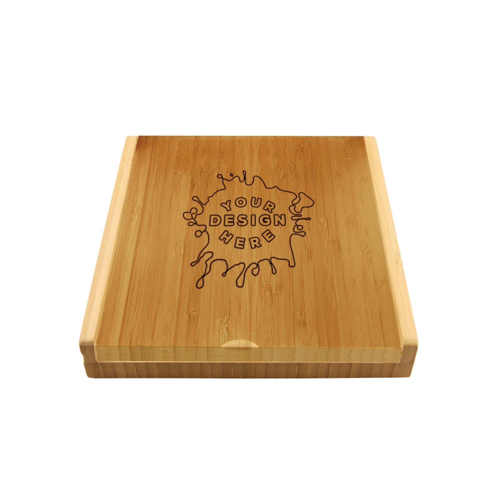 Laser Engraved 8" x 8" Bamboo Cheese Set with 4 Utensils - Mato & Hash
