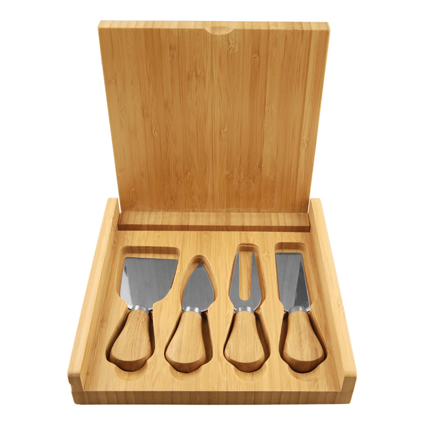 Laser Engraved 8" x 8" Bamboo Cheese Set with 4 Utensils - Mato & Hash