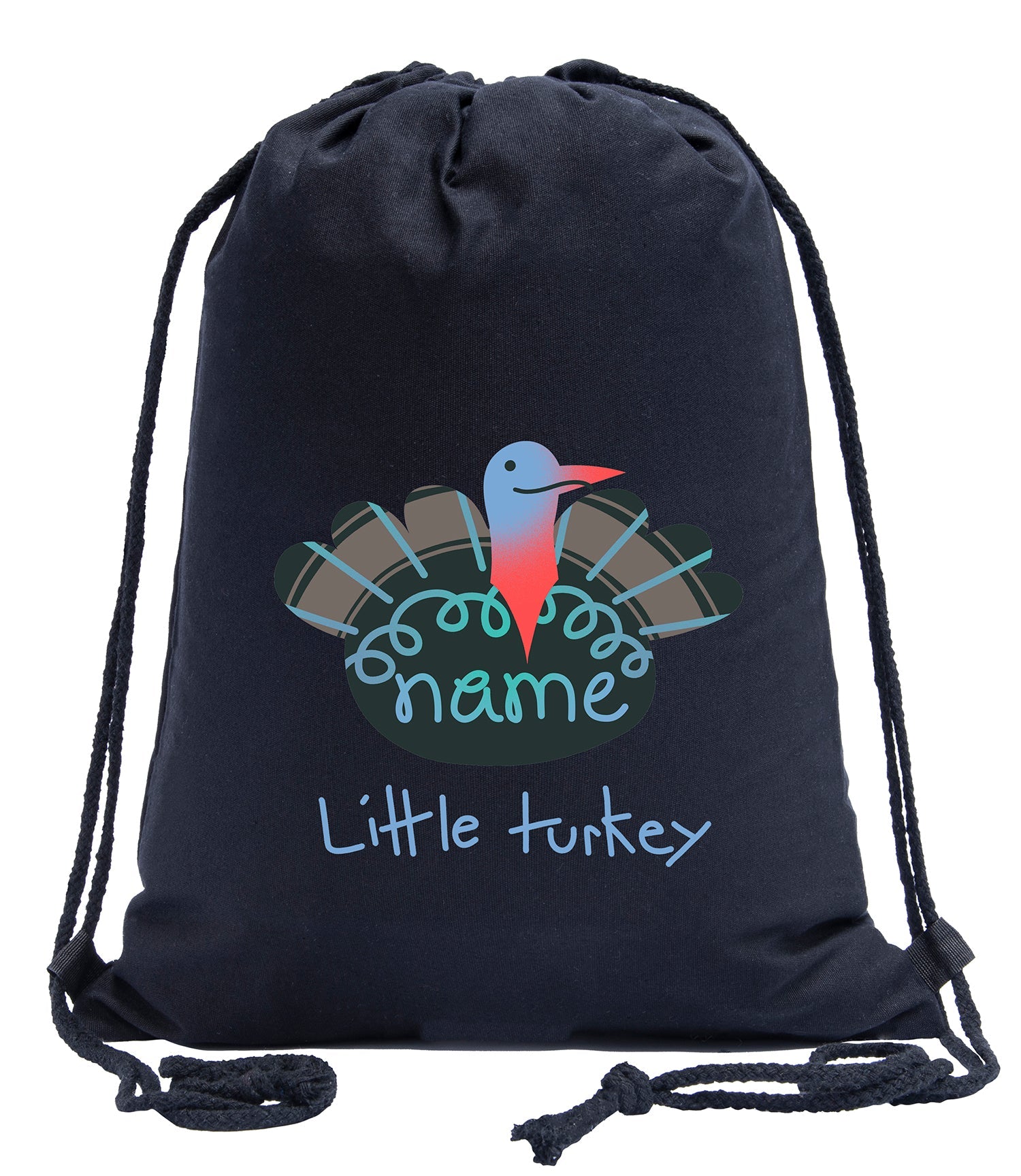 Little Turkey Custom Name Thanksgiving Cotton Drawstring Bag - Mato & Hash