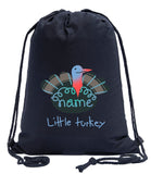 Little Turkey Custom Name Thanksgiving Cotton Drawstring Bag