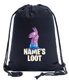 Llama Pinata Custom Name's Loot Halloween Cotton Drawstring Bag
