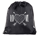 Love + Hearts & Arrows Valentine's Day Polyester Drawstring Bag
