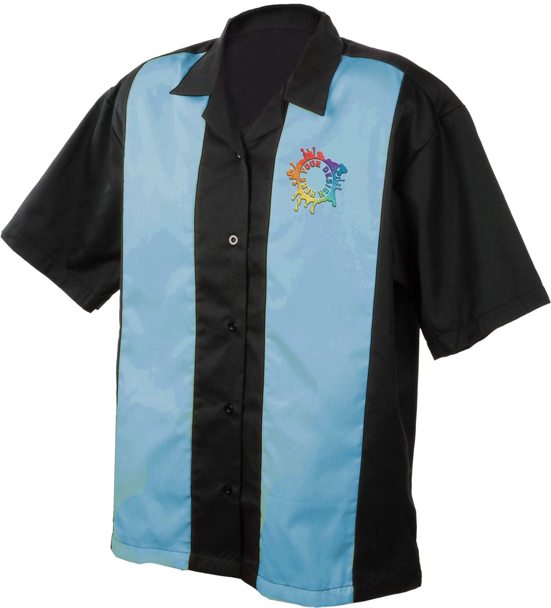 Mato & Hash Mens Camp Shirt Retro Bowling Shirts Embroidery Black/Blue / 2X Large