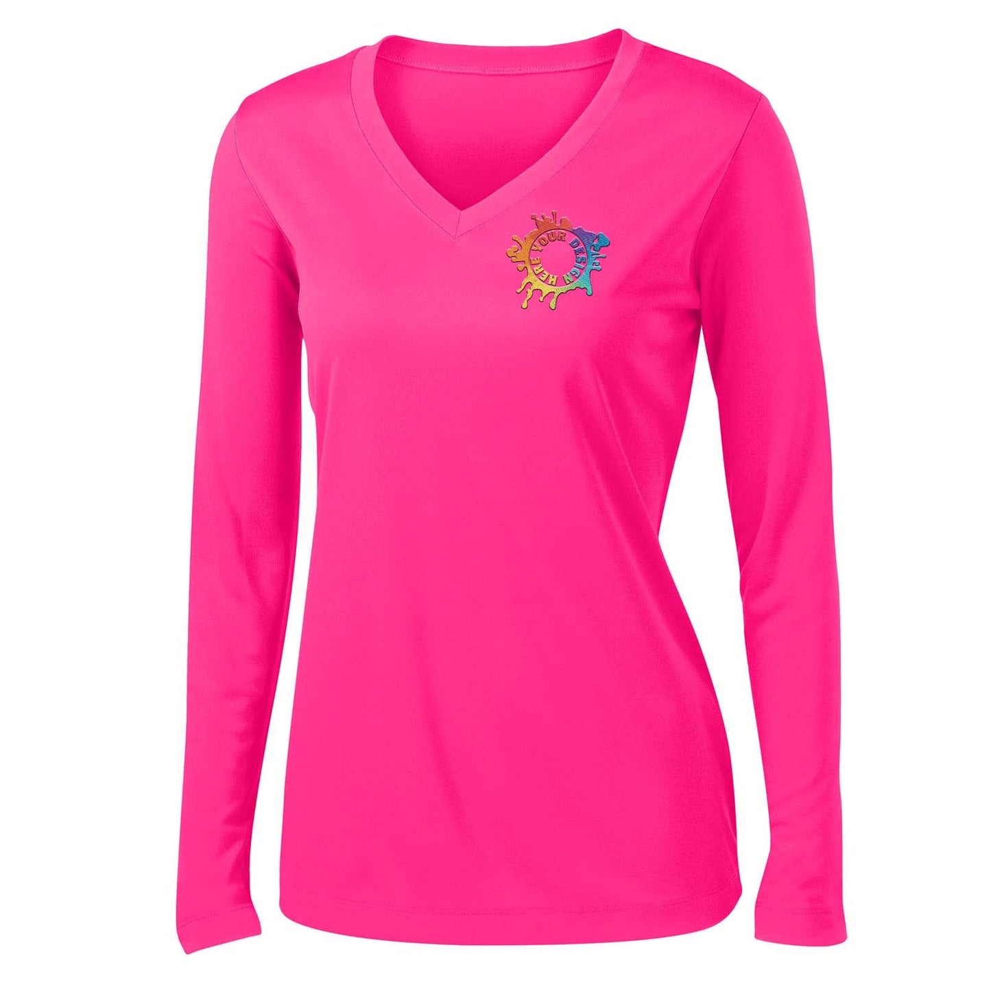 Mato & Hash Women's Performance Polyester Long Sleeve V-Neck T-Shirt Embroidery - Mato & Hash